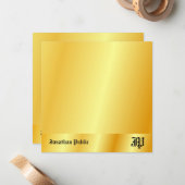 Faux Gold Handwriting Monogram op maat Notitiekaartje (Voorkant / Achterkant in situ)