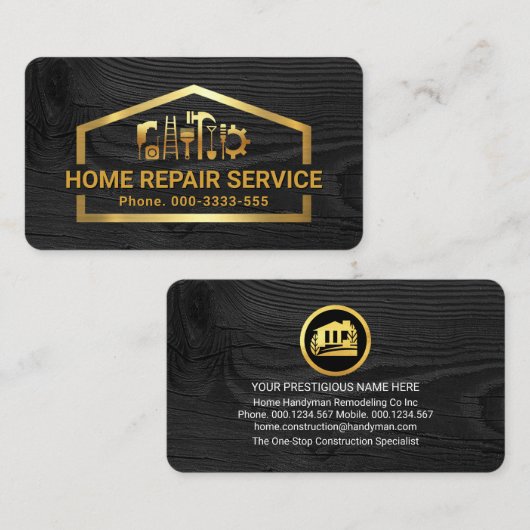 Faux Gold Handyman Tools Building Frame Visitekaartje (Voorkant / Achterkant)