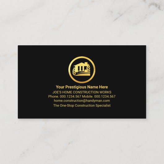 Faux Gold Handyman Tools Gebouw Visitekaartje (Achterkant)