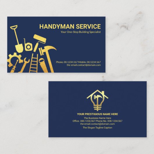 Faux Gold Handyman Tools Home Renovation Visitekaartje (Voorkant / Achterkant)