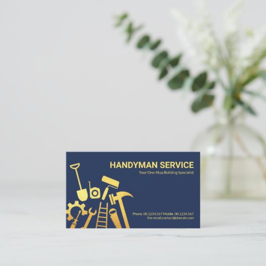 Faux Gold Handyman Tools Home Renovation Visitekaartje (Staand voorkant)