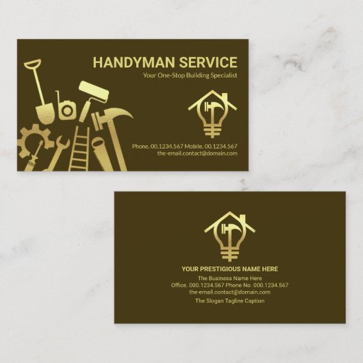 Faux Gold Handyman Tools Home Renovation Visitekaartje (Voorkant / Achterkant)