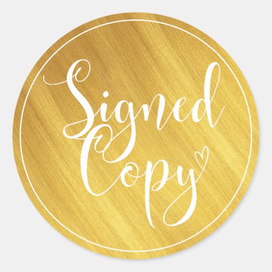 Faux Gold | Hart handschrift gesigneerd exemplaar Ronde Sticker (Voorkant)