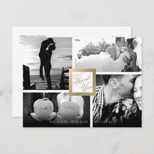 Faux Gold Hartelijk dank voor uw bruiloft 4 Foto-B Briefkaart (Voorkant / Achterkant)