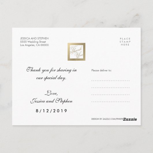 Faux Gold Hartelijk dank voor uw bruiloft 4 Foto-B Briefkaart (Achterkant)