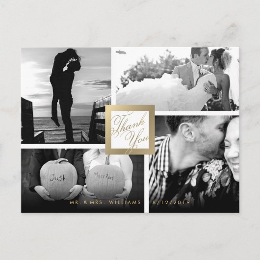 Faux Gold Hartelijk dank voor uw bruiloft 4 Foto-B Briefkaart (Voorkant)