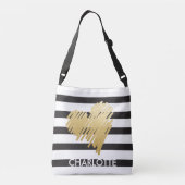 Faux Gold Heart Black Striped Personated Crossbody Tas (Achterkant)