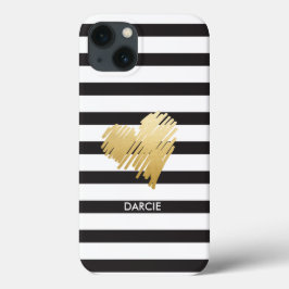 Faux Gold Heart Black White Striped Personated Case-Mate iPhone Case
