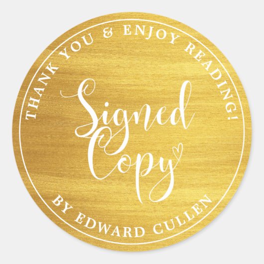 Faux Gold Heart Handschrift gesigneerd exemplaar Ronde Sticker (Voorkant)