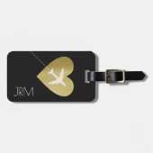 Faux Gold Heart Love Vliegtuig Reizen Bagagelabel (Voorkant horizontaal)