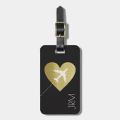 Faux Gold Heart Love Vliegtuig Reizen Bagagelabel (Voorkant verticaal)