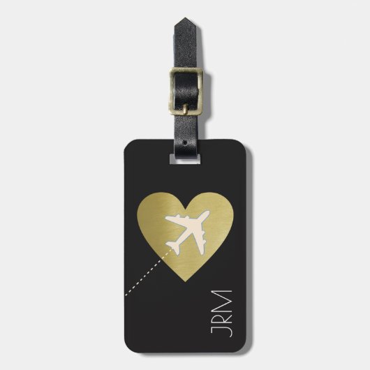 Faux Gold Heart Love Vliegtuig Reizen Bagagelabel (Voorkant verticaal)