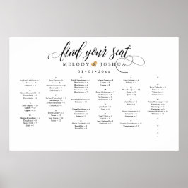 FAUX GOLD HEART SEATING CHART, ALFABETISCH POSTER