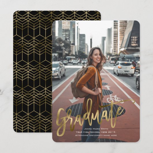 Faux Gold, High School, Modern, Afstuderen kaarten (Voorkant / Achterkant)