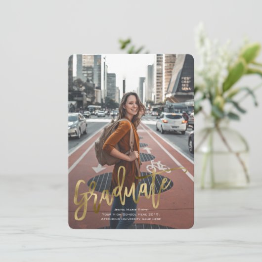 Faux Gold, High School, Modern, Afstuderen kaarten (Staand voorkant)