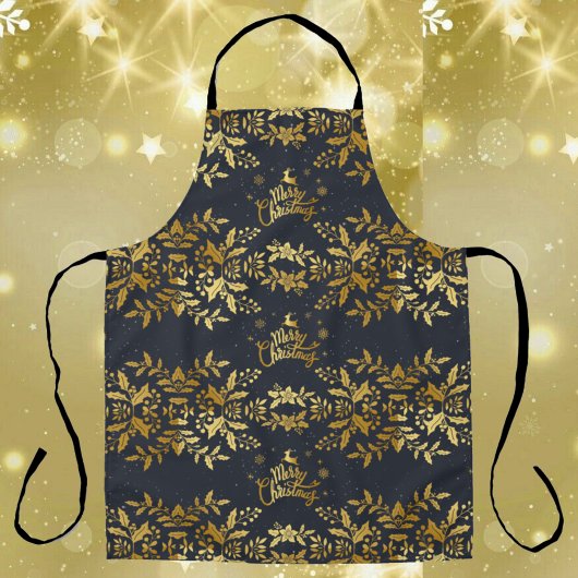 Faux gold holly Merry kerst Schort