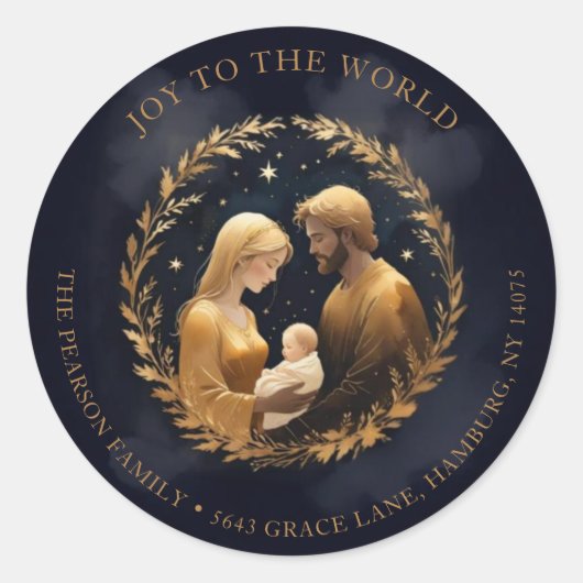 Faux Gold Holy Family Nativity Exquisite Christmas Ronde Sticker (Voorkant)