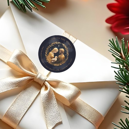 Faux Gold Holy Family Nativity Exquisite Christmas Ronde Sticker