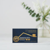 Faux Gold Home Key Blue Grunge Texture Real Estate Visitekaartje (Staand voorkant)