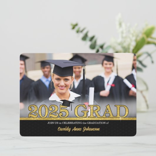 Faux Gold HORZ Foto 2025 Afstudeerfeest Kaart (Staand voorkant)