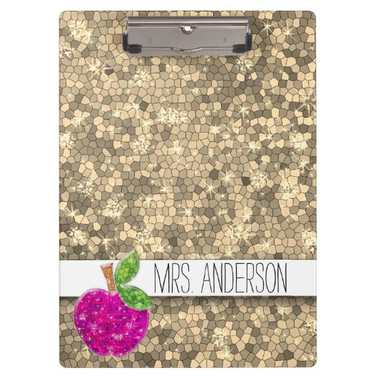 Faux Gold Hot Pink leraren Apple Classroom Naam Klembord (Voorkant)