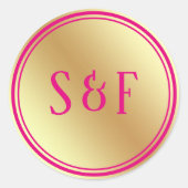 Faux Gold Hot Roze Bruiloft Monogram Envelop Seal Ronde Sticker (Voorkant)