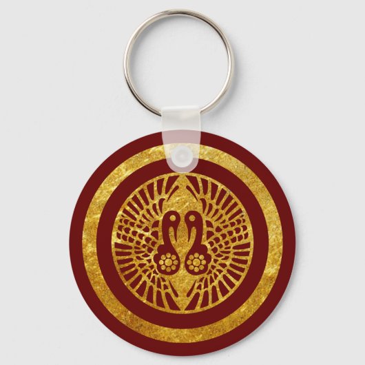  Faux Gold Ikko Ikki Japan Mon Grafisch Sleutelhanger (Voorkant)