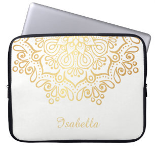 Faux Gold Intricate Lace Mandala White Laptop Sleeve