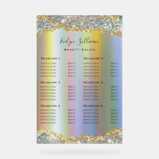 Faux Gold Iridescent Glitter Folie prijslijst Acryl Bord (Voorkant)