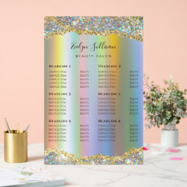 Faux Gold Iridescent Glitter Folie prijslijst Acryl Bord