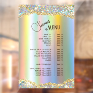 Faux Gold Iridescent Glitter Folie Services Menu Raamsticker