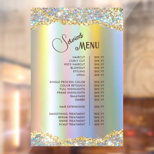 Faux Gold Iridescent Glitter Folie Services Menu Raamsticker (Vel 2)