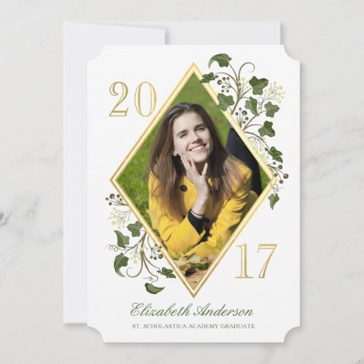 Faux Gold Ivy League Afstudeerder Foto-uitnodiging Kaart (Voorkant)