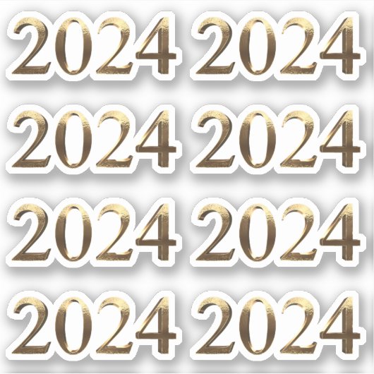Faux Gold Jaarnummer Gelukkig Nieuwjaar 2024 Sticker (Voorkant)