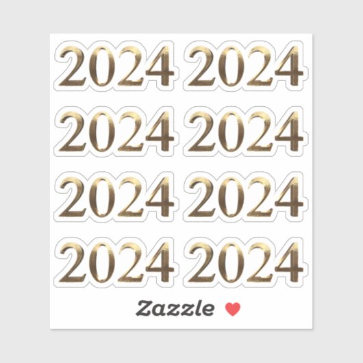 Faux Gold Jaarnummer Gelukkig Nieuwjaar 2024 Sticker (Vel)