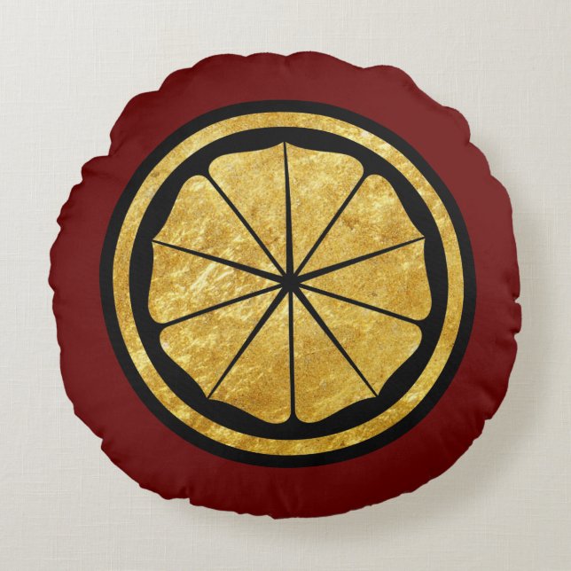 Faux Gold Japan Seishinkai Mon Vector Art Rond Kussen (Voorkant)