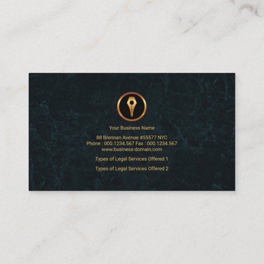 Faux Gold Justice Scales Elegant Grunge Lawyer Visitekaartje (Achterkant)