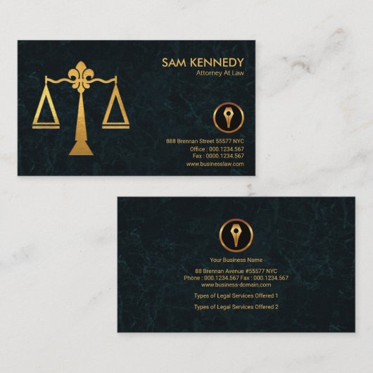 Faux Gold Justice Scales Elegant Grunge Lawyer Visitekaartje (Voorkant / Achterkant)