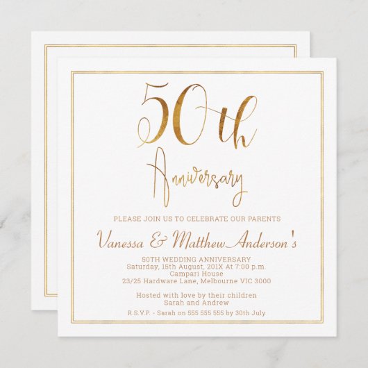 Faux Gold Kalligrafie Lijst 50e Jubileum Kaart (Voorkant / Achterkant)