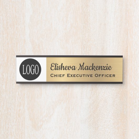 Faux Gold Kantoor Deursignes Uw Logo hier Deurbordje (Voorkant)