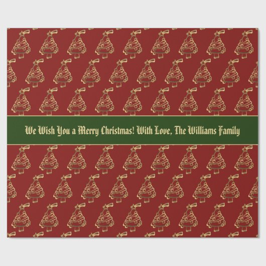 Faux Gold Kerstroodroodpatroon Voeg tekst toe Cadeaupapier (Vlak)