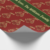 Faux Gold Kerstroodroodpatroon Voeg tekst toe Cadeaupapier (Hoek)