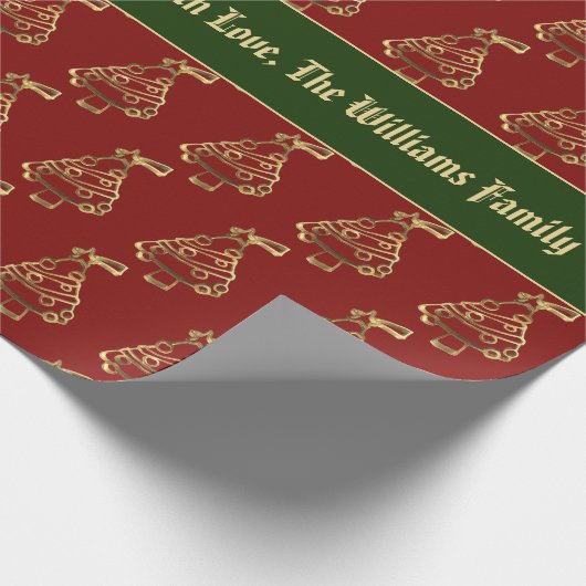 Faux Gold Kerstroodroodpatroon Voeg tekst toe Cadeaupapier (Hoek)