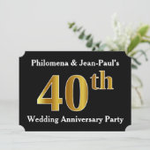Faux Gold Kijk 40th Wedding Jubileum Party Kaart (Staand voorkant)
