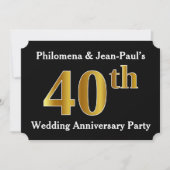 Faux Gold Kijk 40th Wedding Jubileum Party Kaart (Voorkant)