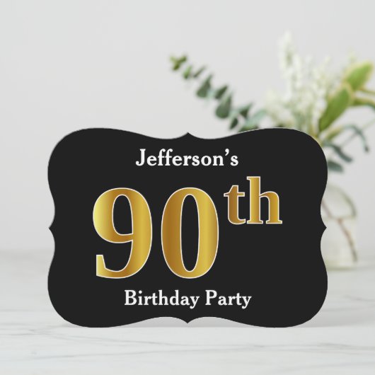 Faux Gold Kijk 90th Birthday Party + aangepaste na Kaart (Staand voorkant)