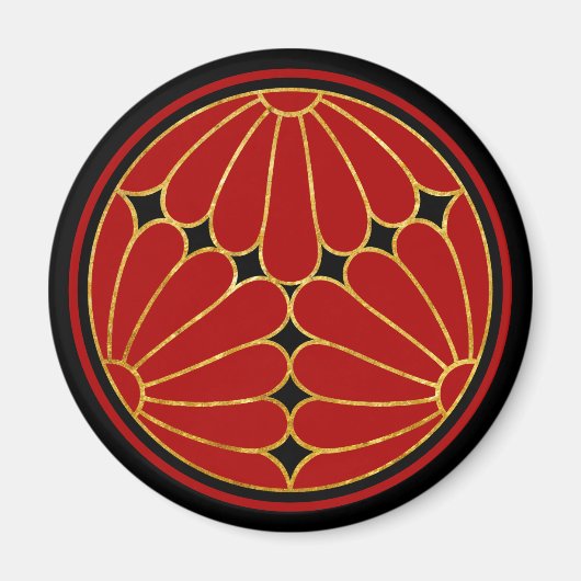 Faux Gold Kiku Chrysanthemum Mon Grafisch Magneet (Voorkant)