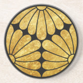  Faux Gold Kiku Chrysanthemum Mon Grafisch Zandsteen Onderzetter (Voorkant)