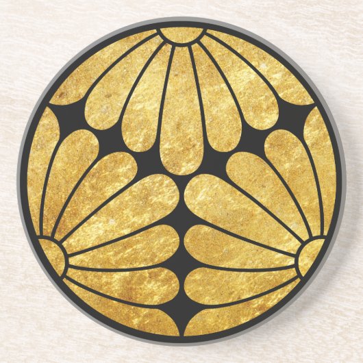  Faux Gold Kiku Chrysanthemum Mon Grafisch Zandsteen Onderzetter (Voorkant)