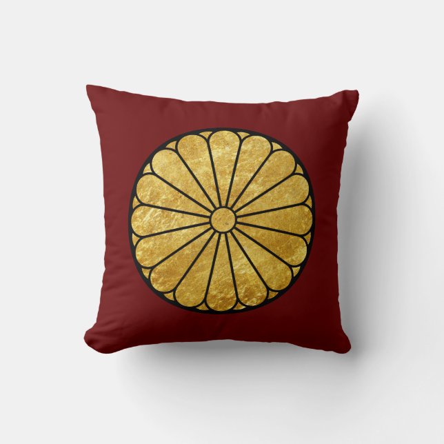  Faux Gold Kiku Chrysanthemum Mon Oriental Kussen (Voorkant)